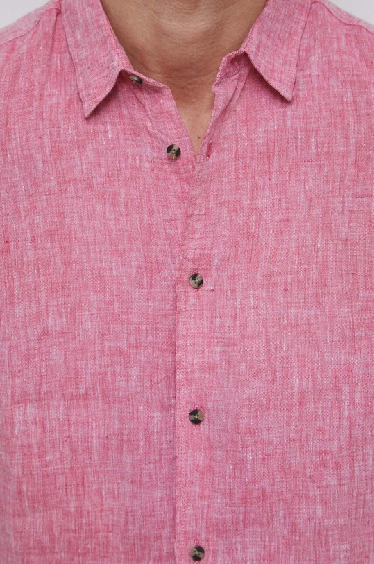 Koszula lniana męska z kołnierzykiem klasycznym kolor czerwony RS23.KDM073 czerwony RS23