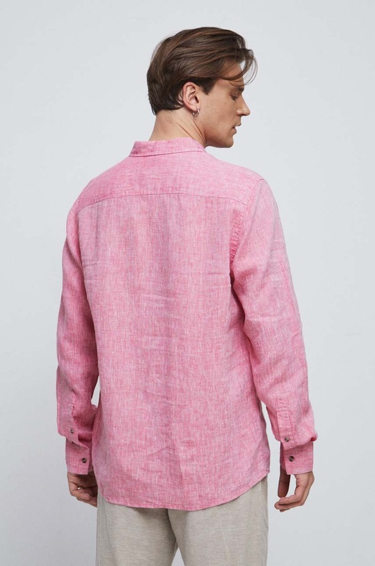 Koszula lniana męska z kołnierzykiem klasycznym kolor czerwony czerwony RS23.KDM073