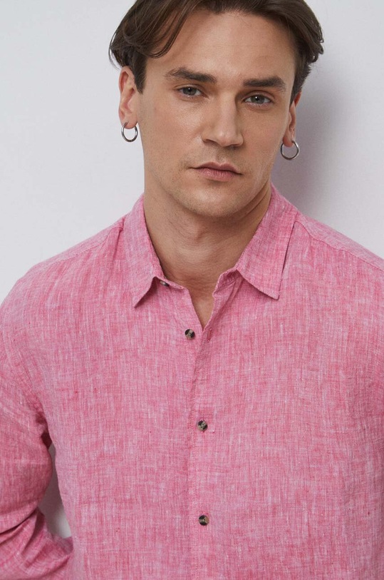 Koszula lniana męska z kołnierzykiem klasycznym kolor czerwony RS23.KDM073 czerwony