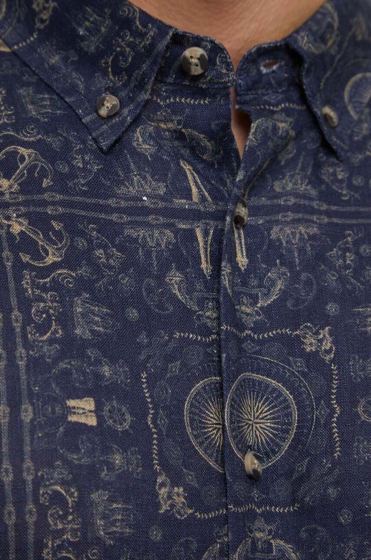 Koszula lniana męska z kołnierzykiem button-down kolor granatowy RS23.KDM801 granatowy RS23