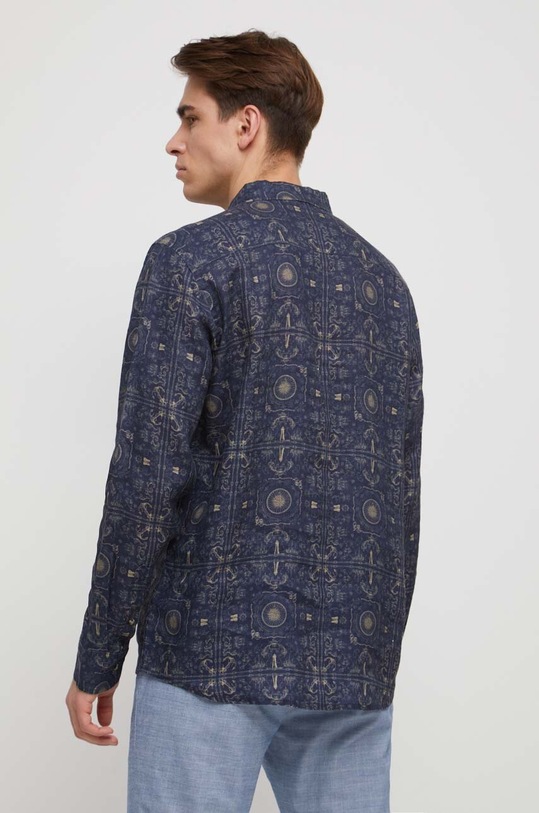 Koszula lniana męska z kołnierzykiem button-down kolor granatowy granatowy RS23.KDM801
