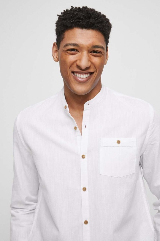 Koszula lniana męska gładka kolor biały biały RS23.KDMA02