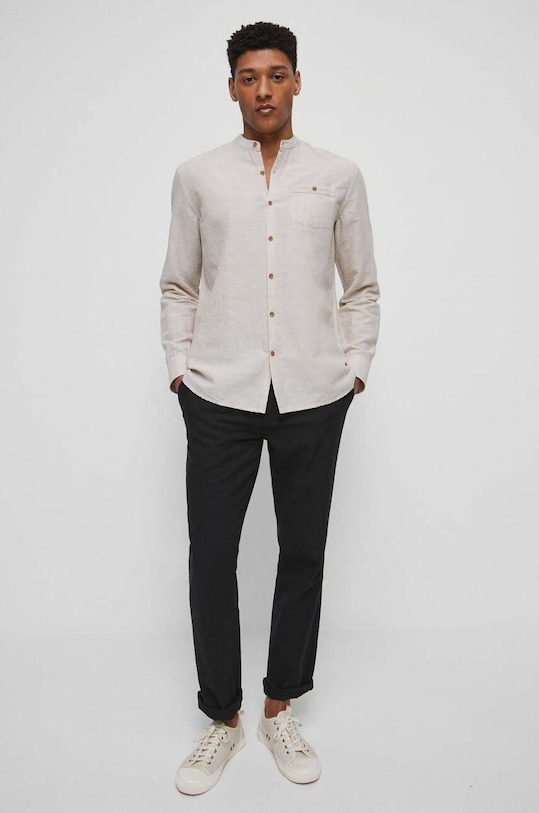 Koszula lniana męska gładka kolor beżowy RS23.KDMA02 beżowy RS23