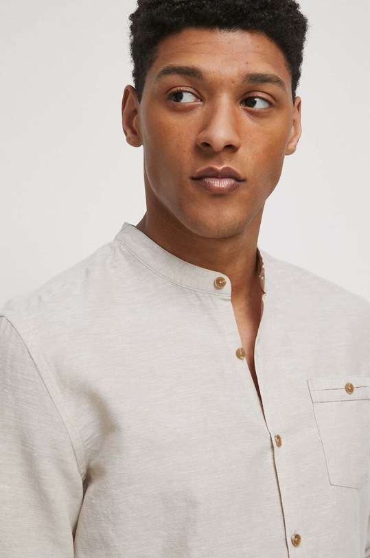 Koszula lniana męska gładka kolor beżowy RS23.KDMA02 beżowy