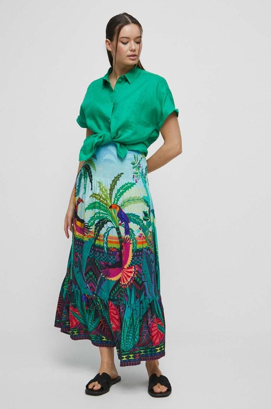 Koszula lniana damska gładka kolor zielony RS23.KKD904 zielony RS23