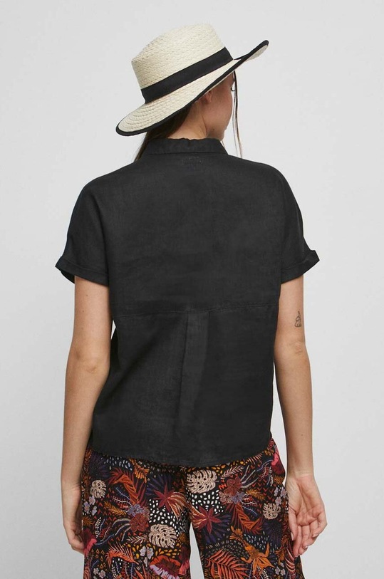 Odzież Koszula lniana damska gładka kolor czarny RS23.KKD904 czarny