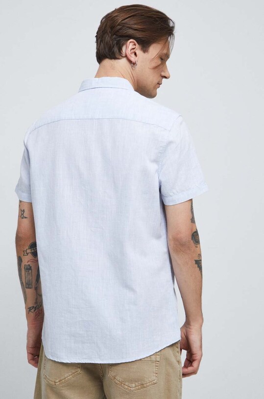 Koszula lniana męska z kołnierzykiem button-down kolor niebieski niebieski RS23.KKM070