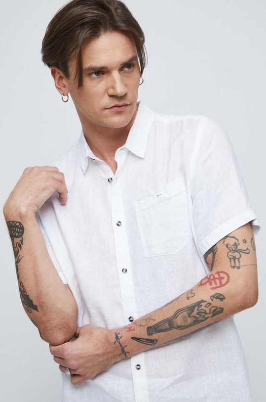 Ľanová košeľa pánska biela farba jednofarebný biela RS23.KKM071