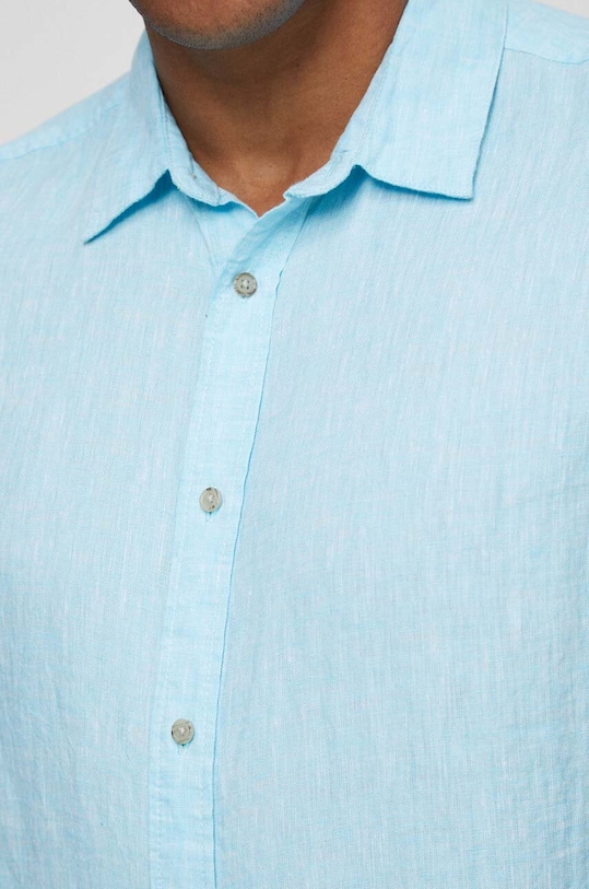 Koszula lniana męska z kołnierzykiem klasycznym kolor turkusowy RS23.KKMB01 turkusowy RS23