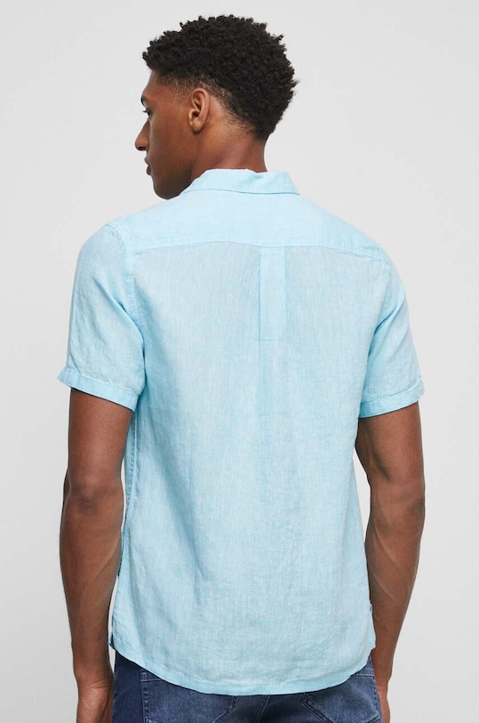 Koszula lniana męska z kołnierzykiem klasycznym kolor turkusowy turkusowy RS23.KKMB01