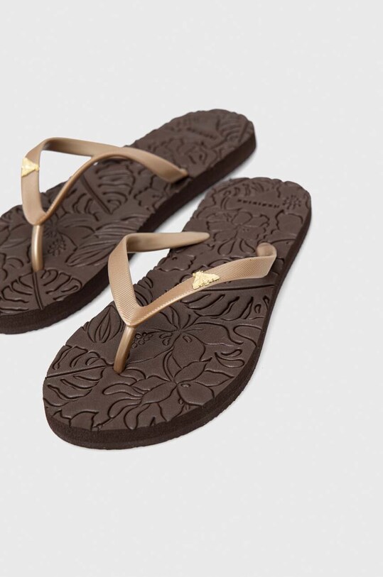 Japonki damskie z fakturą kolor brązowy płaski brązowy RS23.KLD803