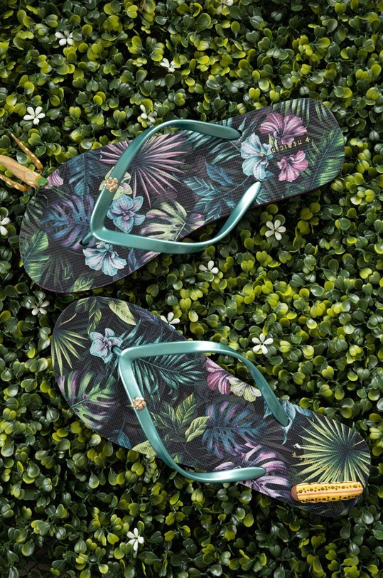 Japonki damskie z wzorzystą wkładką kolor multicolor płaski multicolor RS23.KLD900