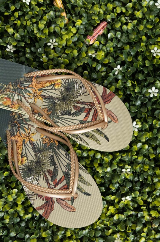 Japonki damskie z wzorzystą wkładką kolor zielony płaski zielony RS23.KLD903