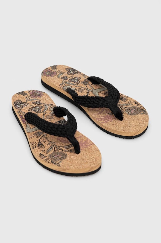 Japonki damskie z wzorzystą wkładką kolor beżowy tekstylny beżowy RS23.KLD904