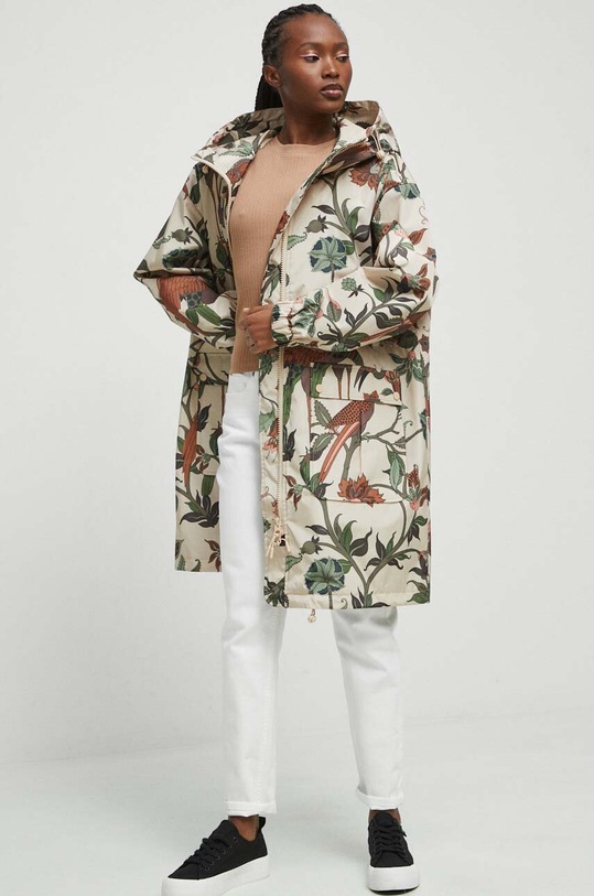 Płaszcz damski wzorzysty kolor beżowy RS23.KPD601 beżowy RS23