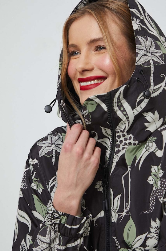 Płaszcz damski wzorzysty kolor czarny czarny RS23.KPD601