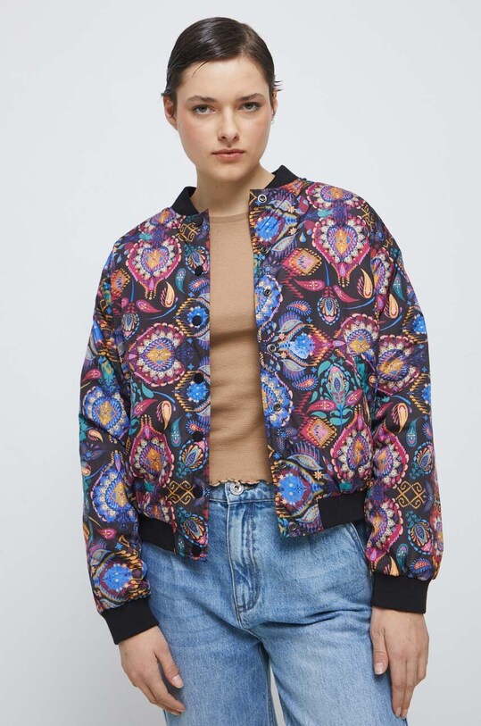 Kurtka bomber damska wzorzysta kolor multicolor lekko ocieplane multicolor RS23.KUD302