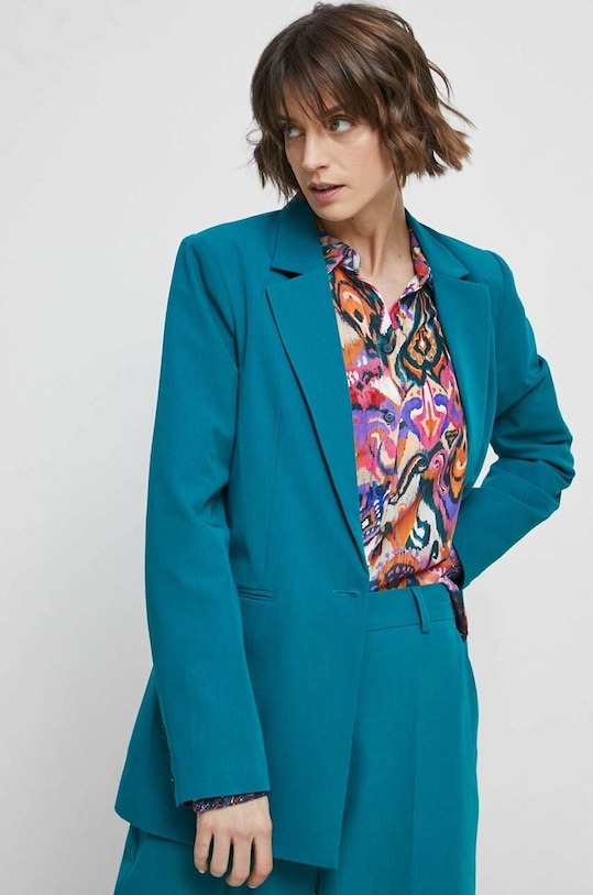 Marynarka damska gładka kolor turkusowy tkanina turkusowy RS23.KZD300