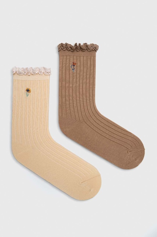 Skarpetki damskie bawełniane z haftowanym wzorem (2-pack) kolor multicolor skarpetki długie multicolor RS23.LGD202