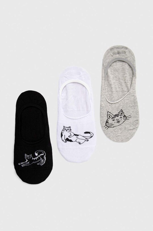 Skarpetki damskie bawełniane w koty (3-pack) kolor biały skarpetki krótkie biały RS23.LGD809