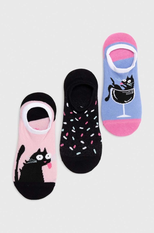 Skarpetki damskie bawełniane w koty (3-pack) kolor multicolor skarpetki krótkie multicolor RS23.LGDB06