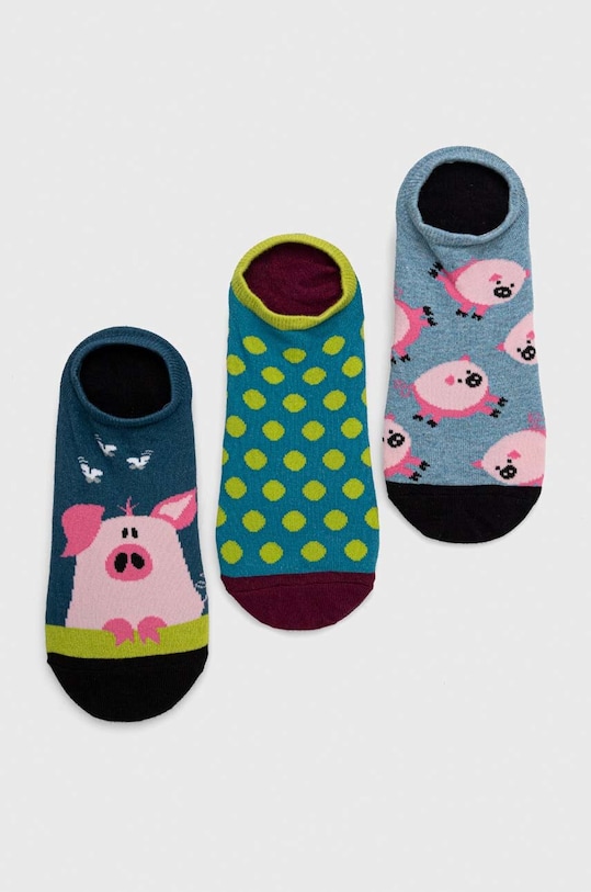 Skarpetki męskie bawełniane w świnki (3-pack) kolor turkusowy skarpetki krótkie turkusowy RS23.LGM502