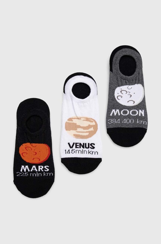 Skarpetki męskie bawełniane z motywem planet (3-pack) kolor czarny skarpetki krótkie czarny RS23.LGM606
