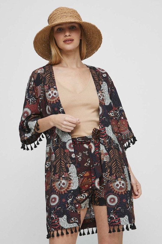 Kimono damskie wzorzyste kolor czarny tkanina czarny RS23.NKDB01