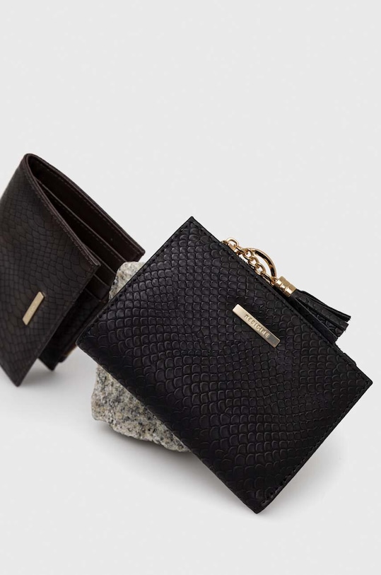 Portfel damski ze skóry ekologicznej kolor czarny imitacja skóry licowej czarny RS23.PFD201