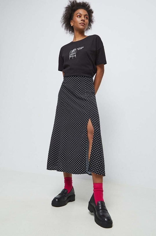Spódnica damska wzorzysta kolor czarny rozkloszowany czarny RS23.SDD030