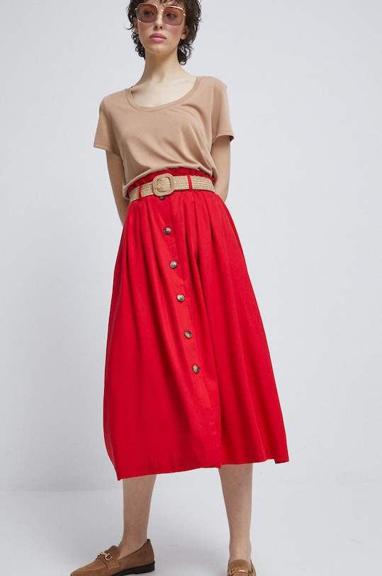 Spódnica damska gładka kolor czerwony midi czerwony RS23.SDD702
