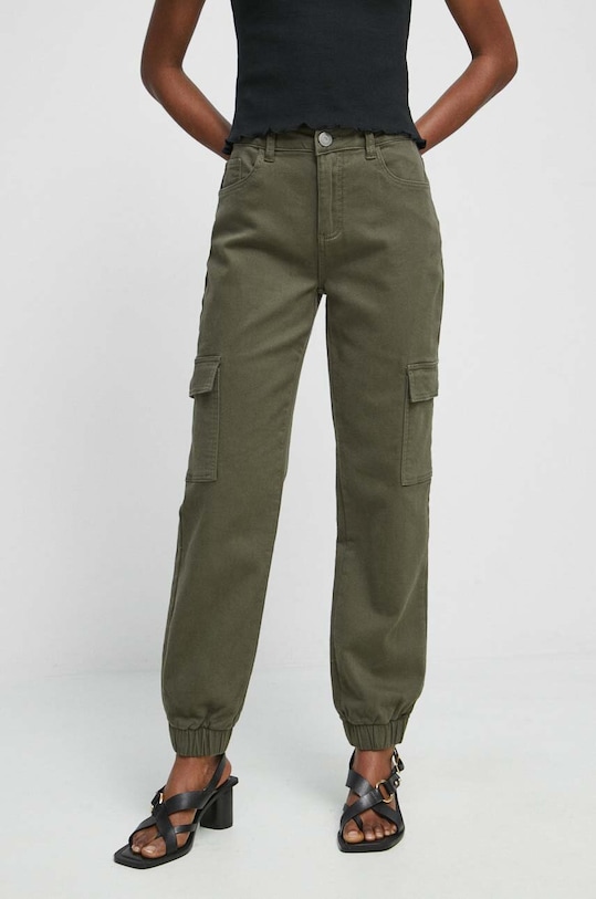 Kalhoty dámské zelená barva s elastanem zelená RS23.SPD021