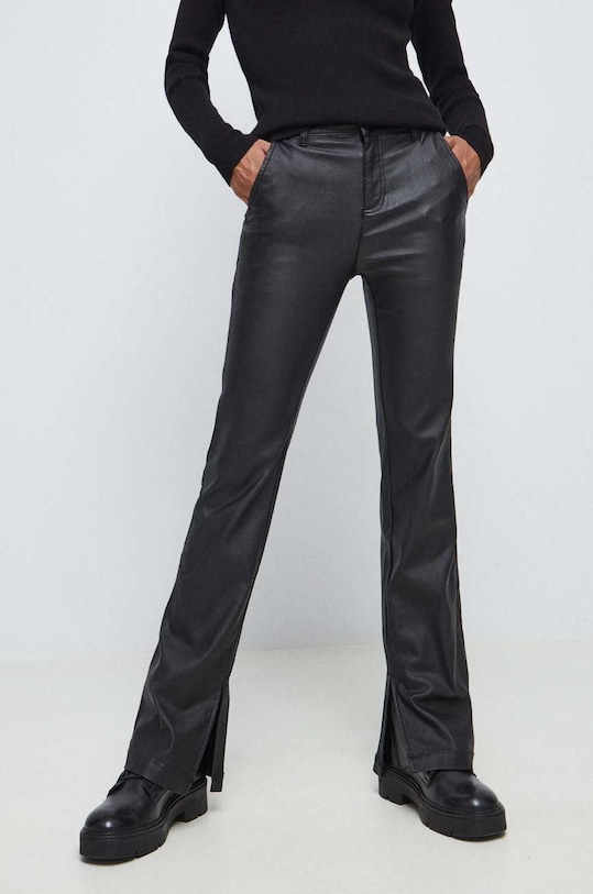 Spodnie damskie flared kolor czarny tkanina czarny RS23.SPD104