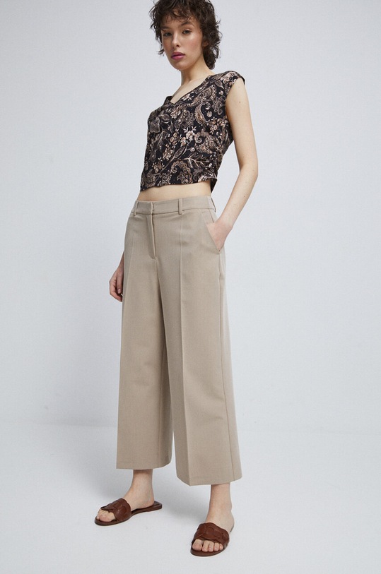 Spodnie damskie gładkie kolor beżowy tkanina beżowy RS23.SPD703