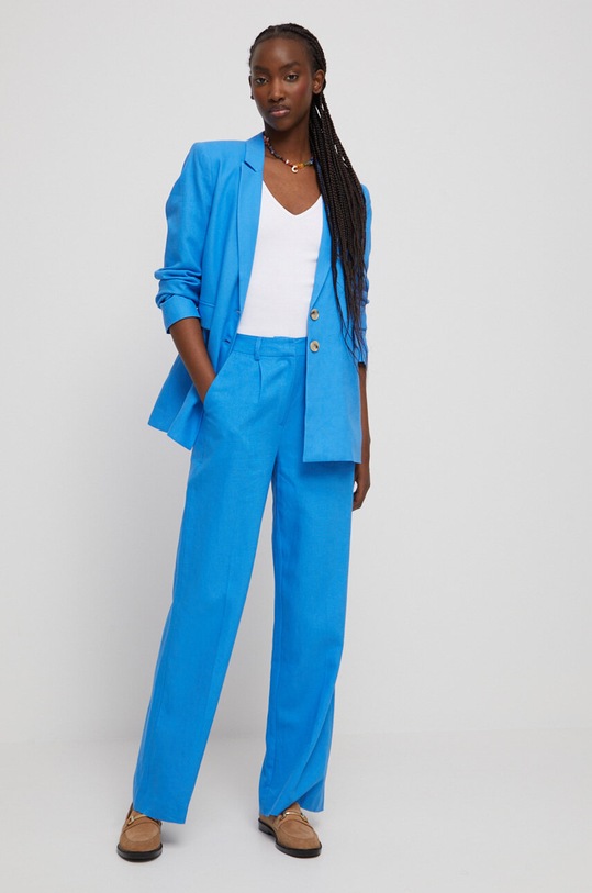 Ľanové nohavice dámske látka modrá RS23.SPD800