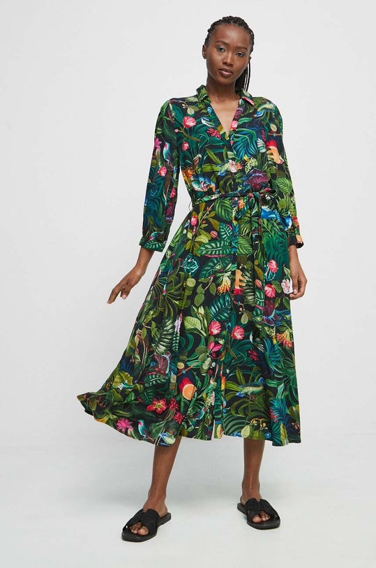 Sukienka damska wzorzysta kolor czarny midi czarny RS23.SUD061