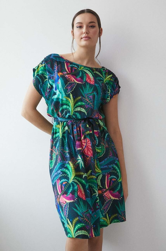 Sukienka damska wzorzysta kolor multicolor rozkloszowany multicolor RS23.SUD090