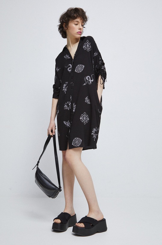 Sukienka damska wzorzysta kolor czarny midi czarny RS23.SUD606