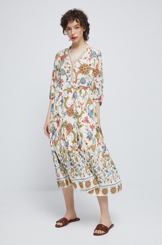 Sukienka damska wzorzysta kolor multicolor rozkloszowany multicolor RS23.SUD701