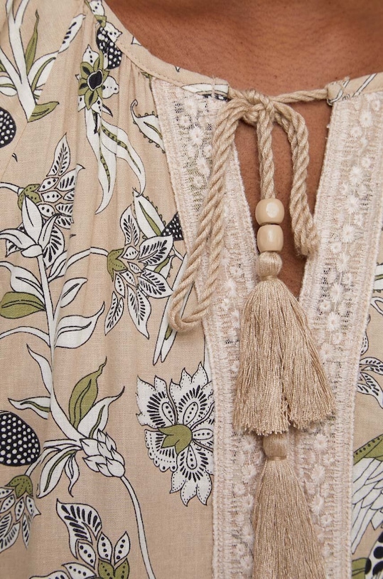 Sukienka lniana damska wzorzysta kolor beżowy RS23.SUD807 beżowy