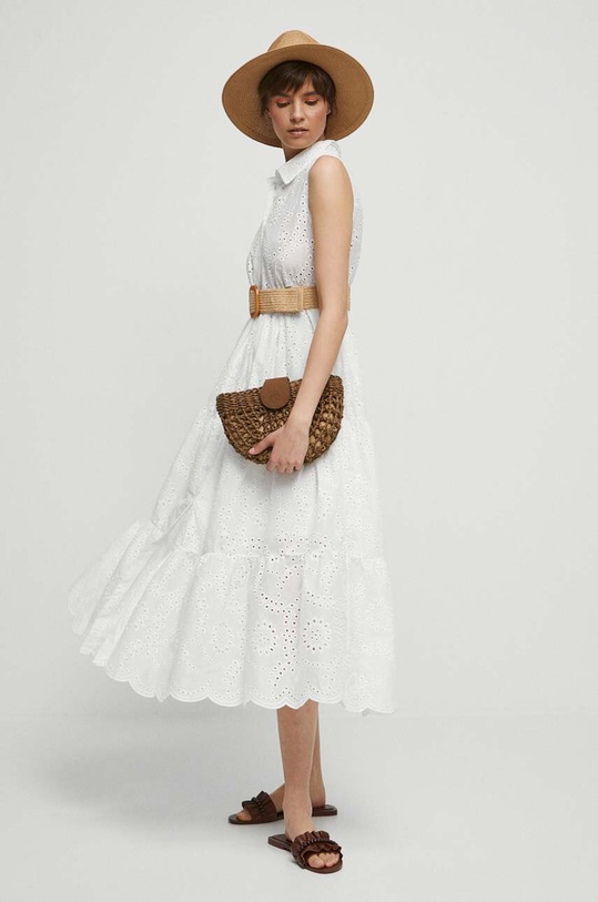 Sukienka bawełniana damska z ozdobnym haftem kolor biały gładkie biały RS23.SUDA90