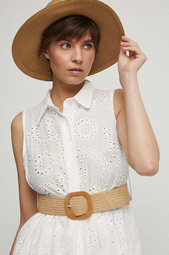 Sukienka bawełniana damska z ozdobnym haftem kolor biały biały RS23.SUDA90