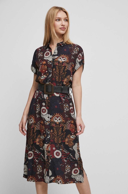 Sukienka damska wzorzysta kolor czarny midi czarny RS23.SUDB00