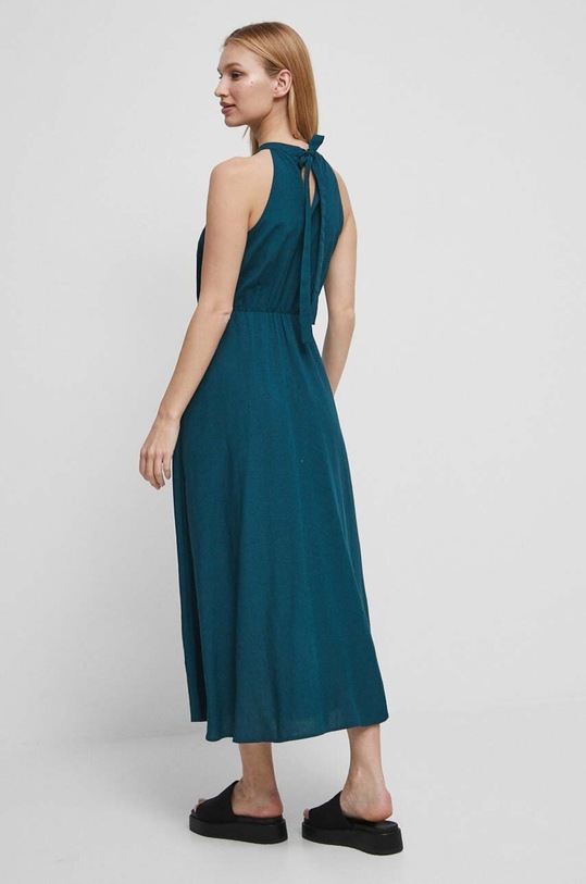 Odzież Sukienka z domieszką lnu damska gładka kolor turkusowy RS23.SUDB05 turkusowy