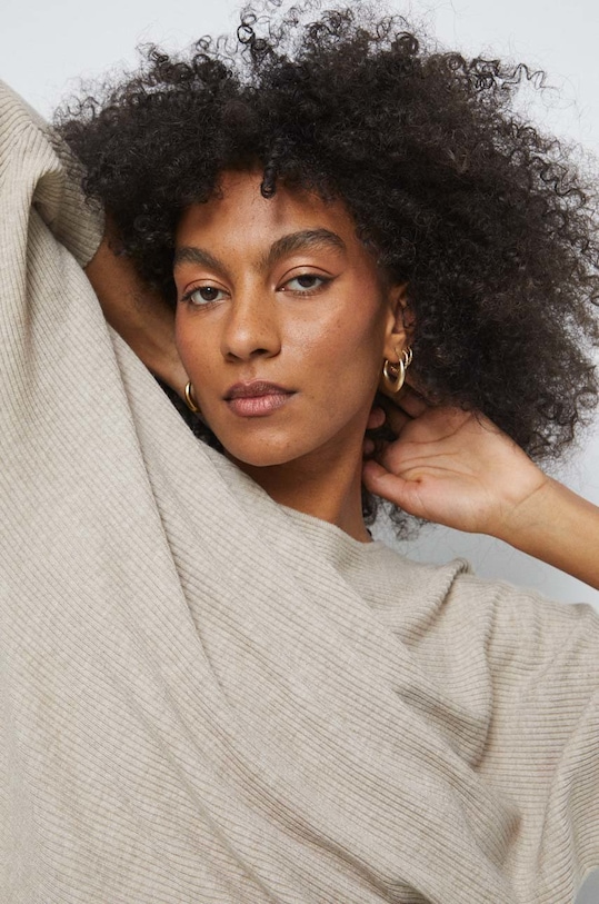 Sweter damski prążkowany kolor beżowy melanż beżowy RS23.SWD021