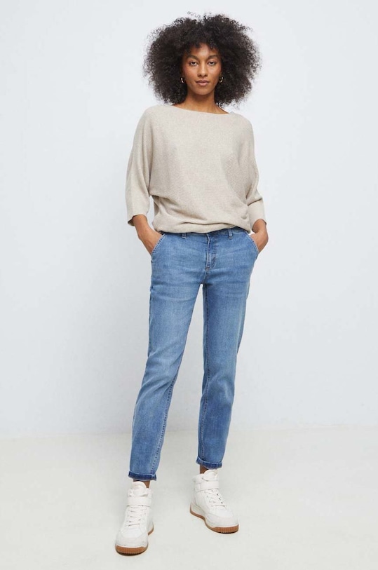 Sweter damski prążkowany kolor beżowy RS23.SWD021 beżowy RS23