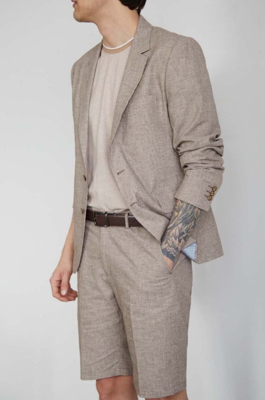 Szorty męskie lniane kolor kawowy drobny wzór brązowy RS23.SZM907