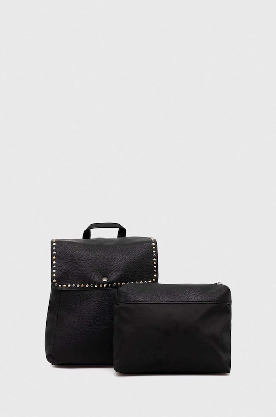 Plecak damski ze skóry ekologicznej kolor czarny aplikacja czarny RS23.TODA23