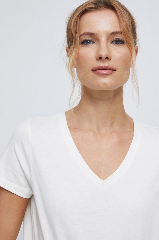 T-shirt bawełniany damski gładki kolor beżowy gładkie beżowy RS23.TSD013