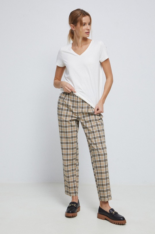 T-shirt bawełniany damski gładki kolor beżowy RS23.TSD013 beżowy RS23